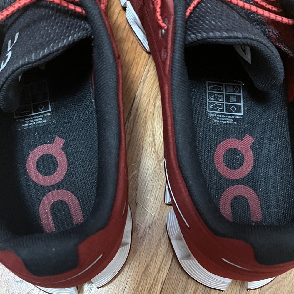 On Running Red and Black Athletic Shoes - Picture 3 of 4